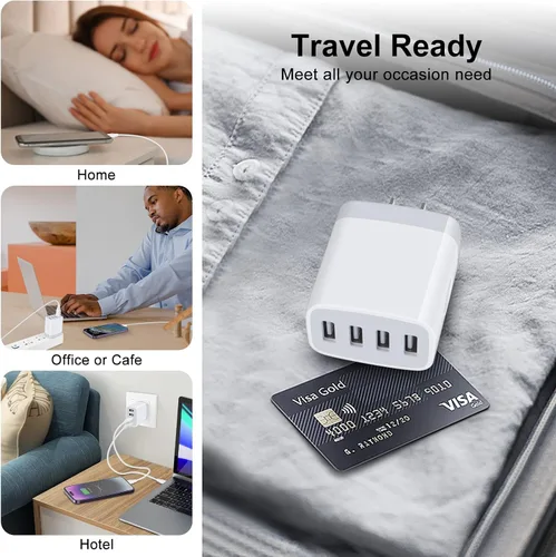 Vista 5 de Bloque de cargador USB, paquete de 2 enchufes USB para toma de pared, cubo Blanco
