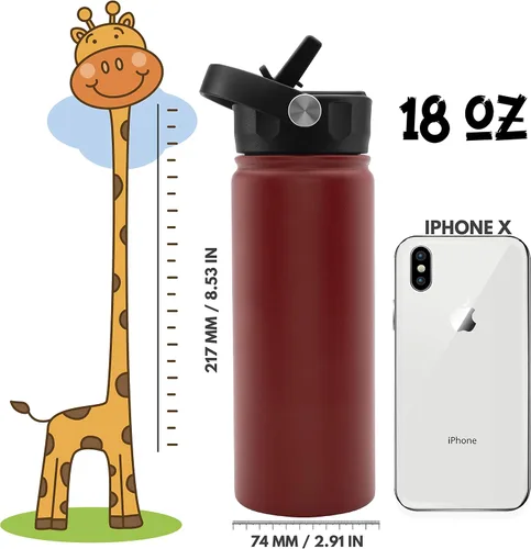 Vista 5 de Botella de agua personalizada para niños con sorbete y tapa, sin grabado. Botella de agua personalizada con nombre para niños, 18 onzas, 9
