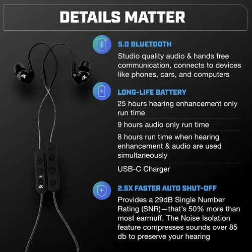 Vista 5 de AXIL GS Extreme 2.0 Shooting Ear Buds – Hearing Enhancement & Noise Isolation Bluetooth Earbuds – w/Dynamic Speakers – 25-Hour