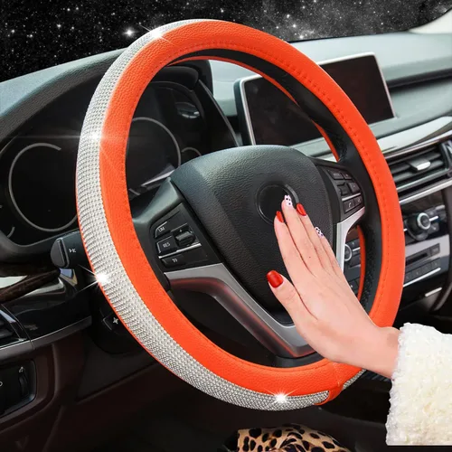 Vista 17 de Nueva funda de volante de cuero con diamantes de imitación brillantes Negro Diamonds