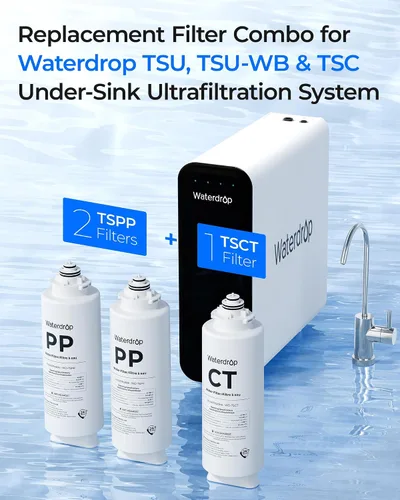 Vista 2 de Waterdrop Filtro de agua de repuesto para debajo del fregadero, 2PP+CT, Reemplazo para TSU-W, Sistema de filtro de agua para debajo del fregadero