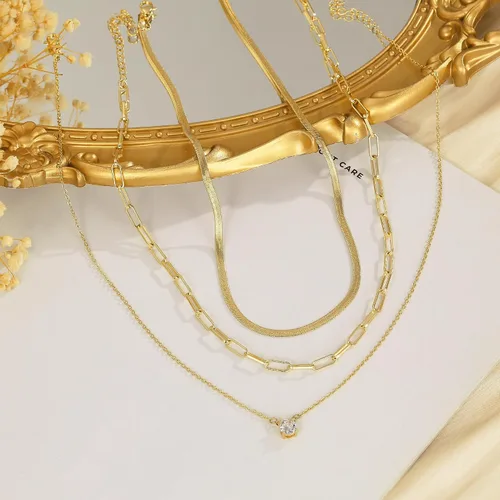 Vista 7 de Gargantilla para mujer, delicada cadena de serpiente gruesa chapada en oro de 14 quilates, collar de oro en capas, joyería de oro simple y moderna