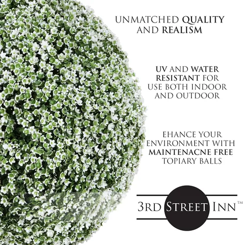 Vista 4 de 3rd Street Inn Bola topiaria XL Baby's Breath - Juego de plantas artificiales - Decoración de fiesta de boda para interiores y exteriores - Esfera