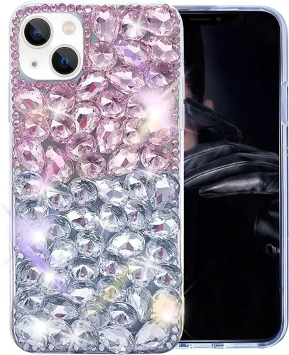 Vista 14 de Funda de lujo con pedrería para iPhone 15, funda de teléfono con purpurina 3D brillante y diamantes, color negro