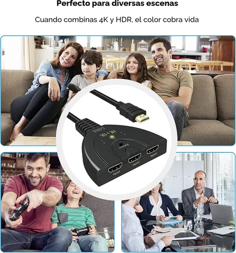 Vista 7 de Interruptor HDMI, divisor HDMI GANA 4K 3 en 1 salida, selector de conmutador de 3 puertos con cable HDMI Pigtail, compatible con reproductor 3D Full