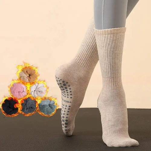Vista 6 de Calcetines de yoga antideslizantes para mujer, pilates, barras, bailes, descalzos, 1 par