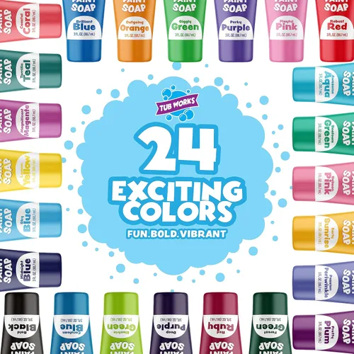 Vista 2 de Tub Works® Pintura de Bañera Jabón Juguete de Baño, Paquete de 24 Pintura de Bañera Lavable No Tóxica para Pintado con los Dedos en la Tina