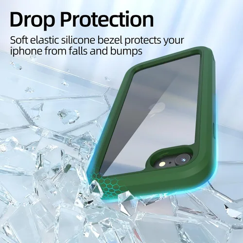Vista 4 de WXR Funda para iPhone SE 2022/2020, iPhone 8/7/6S/6, parachoques de silicona suave y parte trasera e interior de policarbonato duro transparente
