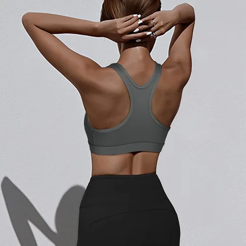 Vista 3 de Bras Deportivas Mujer Impacto Mediano Racerback Sujetadores Deportivos para Mujer Pack, E sin acolchado gris, S