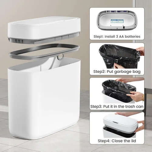 Vista 6 de JUDRDO - Cubo de basura de baño delgado sin contacto de 3.5 galones, cubo automático para pañales Motion sensor opening, automatic liner suction