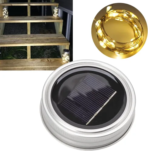 Vista 6 de plplaaoo - Tapas de luces solares para tarros de masón, 20 tapas de luz solar para tarros de masón, 6.6 pies, impermeables, sin llama, tapas de luz