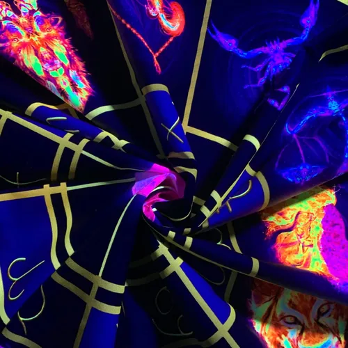 Vista 5 de Tapiz de luz negra del zodiaco – Reactivo UV que brilla en la oscuridad constelación brujería colgante de pared para dormitorio
