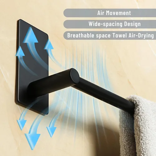 Vista 4 de Alise Toalleros para baño, barra para toallas adhesiva de acero inoxidable SUS 304 de 12 pulgadas sin taladro, toallero negro mate de fuerte