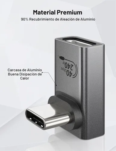Vista 8 de XAOSUN Adaptador USB C de 90 grados, ángulo recto, 240 W, 40 Gbps, conector USB tipo C Thunderbolt 4 para MacBook, teléfono, Rog Ally, Steam Deck