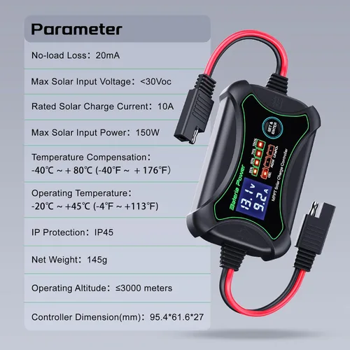 Vista 7 de Bateria Power Controlador de carga solar MPPT de 10 amperios y 12 voltios, controlador de panel solar portátil inteligente, regulador solar