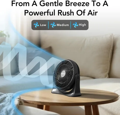 Vista 3 de Comfort Zone Ventilador circulador de aire de mesa de alta velocidad de 11 pulgadas, ventilador personal silencioso con 3 velocidades e inclinación