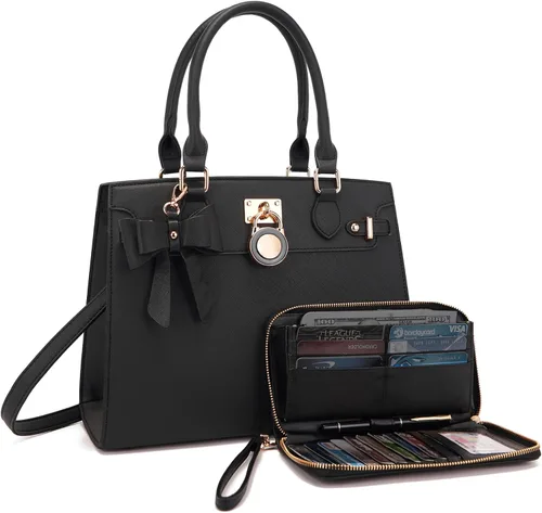 Vista 12 de Qiyuer Bolsos y carteras para mujer Set con asa superior, bolso de hombro, bolso de mano, bolso de trabajo con cartera a juego y monedero a juego 2