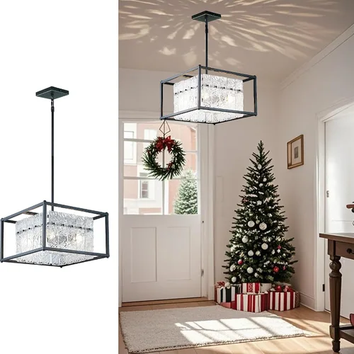 Vista 11 de IKK Lámpara colgante de cristal dorado para isla de cocina, lámpara de araña de vidrio ondulado de lujo, moderna y elegante iluminación colgante Oro