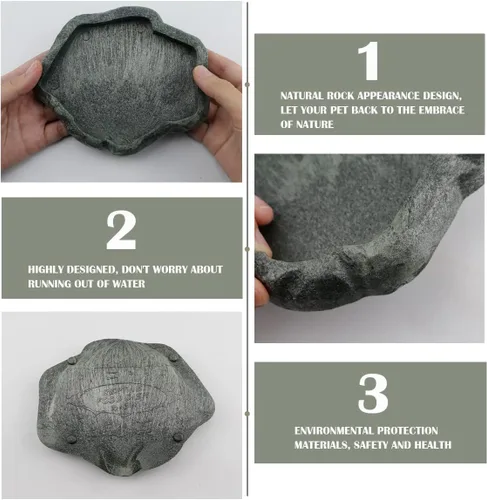 Vista 3 de Plato de agua de reptiles, cuenco de resina para reptiles, alimentos y agua, adorno de acuario para mascotas, placa de terrario para tortuga