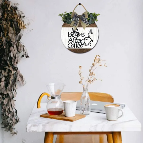 Vista 4 de Letrero decorativo de barra de café con texto en inglés «All You Need is Love» para decoración de pared de casa de campo, redondo, retro, rústico