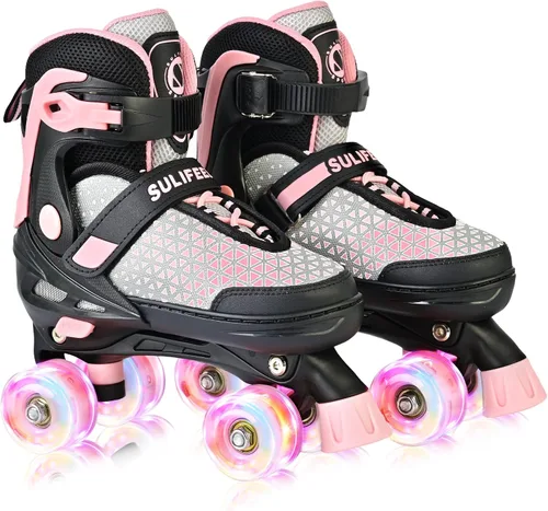 Vista 11 de SULIFEEL Patines para niñas y niños, 4 tallas ajustables con ruedas iluminadas, patines seguros y divertidos para niños, mejor regalo