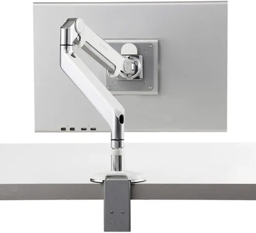 Vista 10 de Humanscale M2 M2CW1S Brazo articulado ajustable para monitor de computadora, abrazadera de dos piezas con base, aluminio pulido con ribete blanco