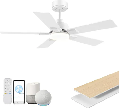 Vista 18 de Ventilador de techo inteligente de 42 pulgadas con control remoto de luces Montaje empotrado en negro y nogal