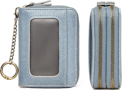 Vista 8 de TFKGS Tarjetero de crédito para mujer, cartera RFID de cuero para mujer con bloqueo de cremallera, llavero para tarjetas de acordeón, regalos