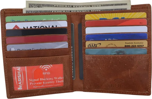 Vista 2 de Cartera Bifold Hipster para Tarjetas de Crédito con Bloqueo RFID de Piel de Cordero Premium, Antiguo, medio, Bifold