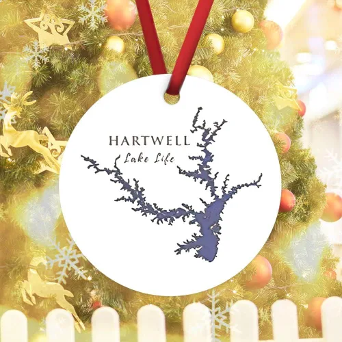 Vista 2 de Hartwell Lake Life - Adornos de Navidad impresos de doble cara, adornos redondos impresos para Halloween, Acción de Gracias, decoración colgante
