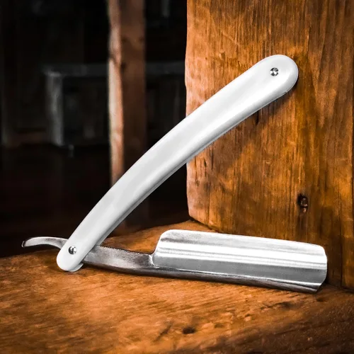 Vista 3 de Union Razors Maquinilla de afeitar SR2 de borde recto con mango blanco