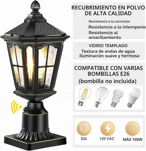 Vista 7 de Luces de poste del atardecer al amanecer cableadas de 120 V con base de montaje en muelle, lámpara de poste antioxidante para exteriores con vidrio