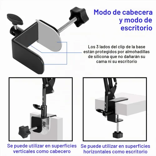 Vista 9 de Soporte para tablet ajustable, soporte plegable para cama, soporte universal flexible de aluminio para tableta con rotación de 360 grados