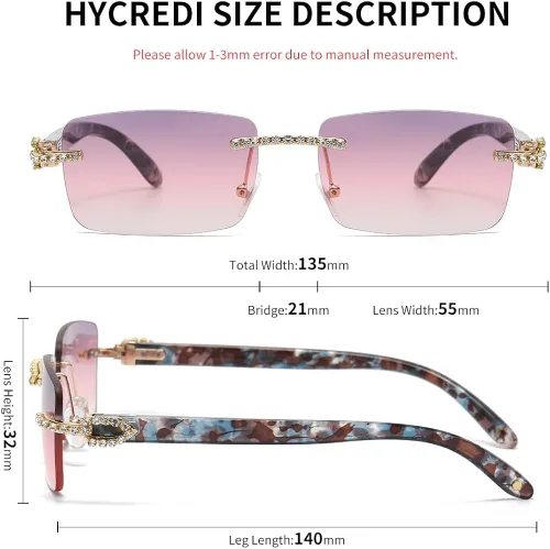 Vista 3 de KAMMPT Gafas de sol vintage sin montura para mujeres y hombres lentes rectangulares de metal dorado con diamantes sin marco
