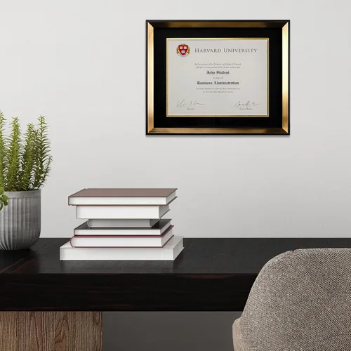 Vista 6 de EXCELLO GLOBAL PRODUCTS Marco moderno para documentos de foto: 8.5 x 11 pulgadas con doble paspartú para certificado de diploma de graduación Dorado