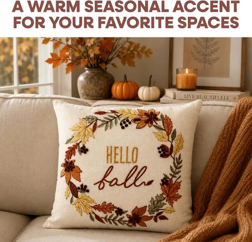 Vista 6 de Folkulture Fall Pillow Covers 18x18, Outdoor Throw Pillows, Autumn Décor