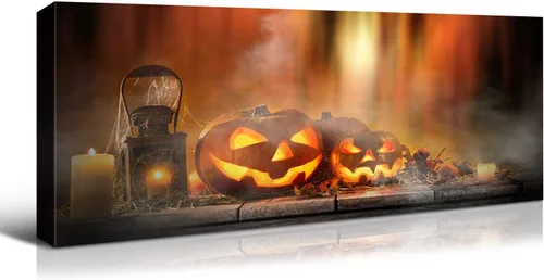 Vista 16 de Denozer - Decoración de pared de calabaza de Halloween, pósteres de regalo, decoración del hogar, arte de pared, imágenes en lienzo HD, estiradas
