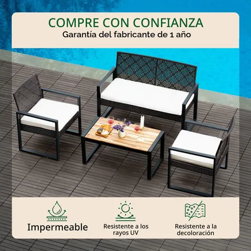 Vista 9 de BEEFURNI Juego de 4 muebles de mimbre para patio al aire libre, color negro