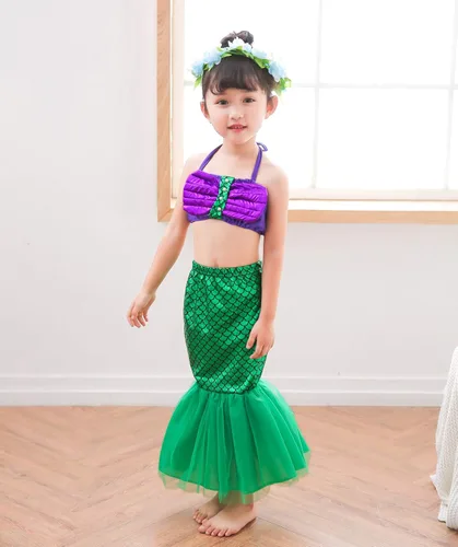 Vista 3 de Disfraz de princesa de sirena para niñas pequeñas peluca de tiara 18 a 8 años