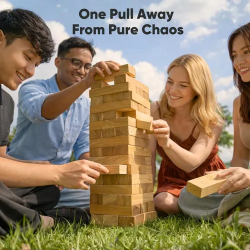 Vista 7 de Juego de torre apilable gigante de más de 5 pies, juego de torre apilable de bloques de madera premium para fiestas familiares, juegos de barbacoa