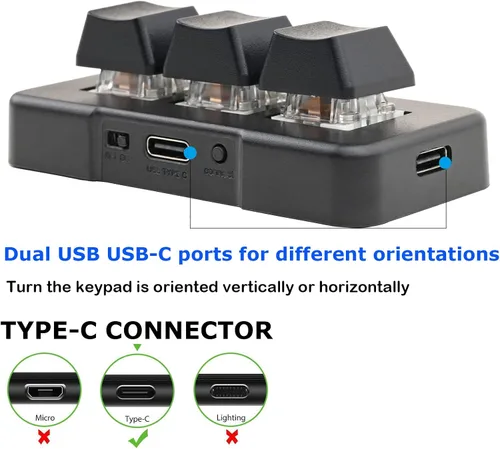Vista 8 de Mini teclado mecánico inalámbrico USB tipo C Bluetooth de 3 teclas, 9 teclas, teclado macro gammable para juegos, control con una sola mano