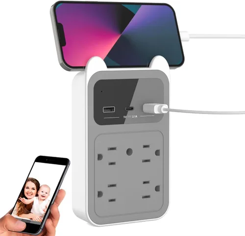 Vista 9 de Cámara con cargador USB, cámara pequeña WiFi, mini cámara inalámbrica nanny Full HD 2K, gran angular de 120° para seguridad interior discreta