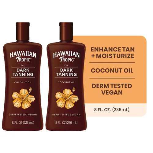 Vista 2 de Hawaiian Tropic Aceite de bronceado oscuro, 8 onzas líquidas Aceite corporal hidratante con manteca de cacao, potenciador de bronceado, 8 onzas