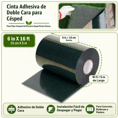 Vista 2 de Cinta de Costura de Césped Artificial de Doble Cara 6" x 16' Cinta de Costura Autoadhesiva para Pisos de Concreto y Madera, Patios, Alfombras