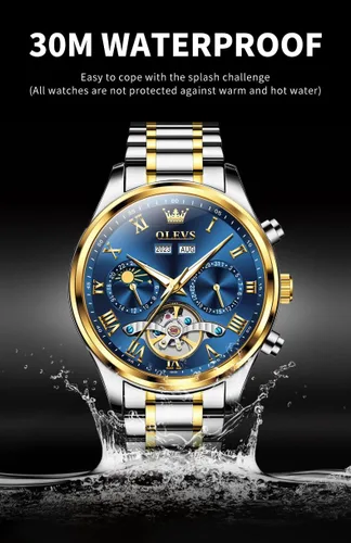 Vista 9 de OLEVS Relojes automáticos para hombre, movimiento mecánico, esfera de esqueleto, relojes Tourbillon de cuerda automática, de lujo, impermeables
