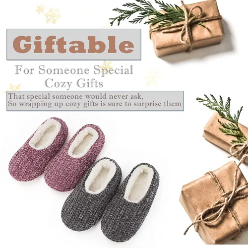 Vista 5 de Cozylook Juego de 2 pares de calcetines de suela suave para mujer con pinzas, gruesos y cálidos con forro de sherpa, de punto trenzado