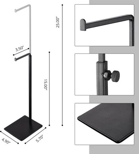 Vista 3 de Soporte para bolsa de gancho colgante - Juego de 2 soportes de exhibición de bolso negro de altura ajustable