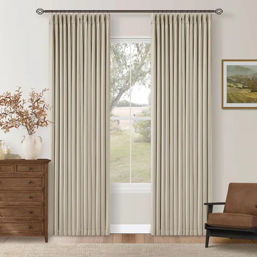 Vista 206 de Juego de 2 paneles de cortinas plisadas negras de 80 pulgadas para sala de estar, cortinas plisadas de lino con forro de 80 pulgadas de largo, 100%