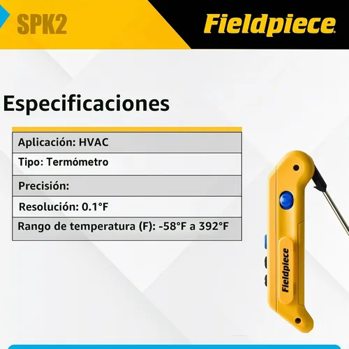 Vista 3 de Fieldpiece SPK2 termómetro plegable de bolsillo en canal con control Max/Min y sonda de acero inoxidable