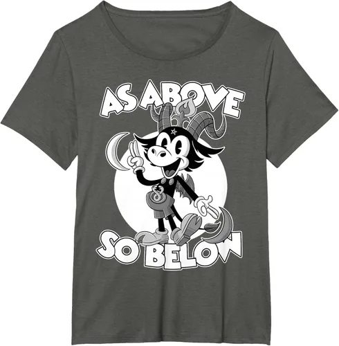 Vista 45 de Camiseta de dibujos animados retro de Baphomet Pagan As Above So Below, Negro, S